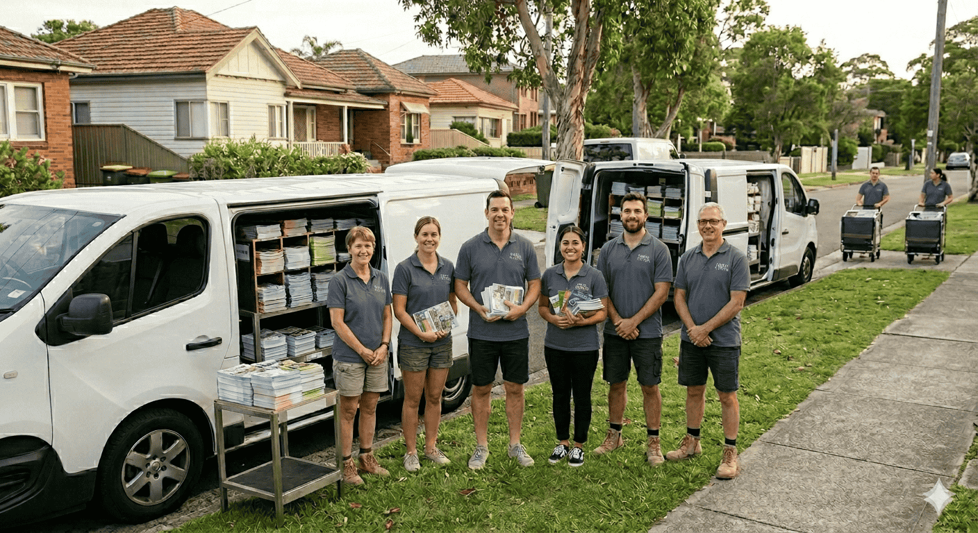 Distribution team with fleet vans on a suburban NSW street